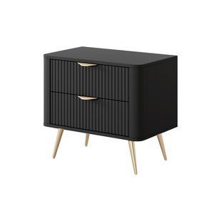 Тумба приліжкова Perfect Home Ланте / Lante з 2 шухлядами і золотими ніжками 2S Чорний