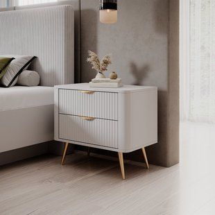 Тумба приліжкова Perfect Home Ланте / Lante з 2 шухлядами і золотими ніжками 2S Білий