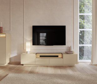 Тумба под ТВ с подсветкой Perfect Home Хиро/Hiro 2D2S/203 2-дверная с 2 ящиками Какао/дуб кремона фотография