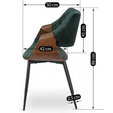 Стул бархатный MEBEL ELITE DAKOTA Velvet, Зеленый / ореховый