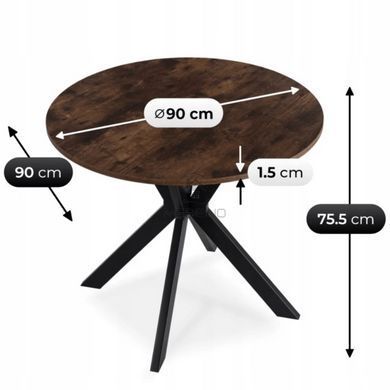 Комплект стіл MEBEL ELITE LAUREN 90х90 см дубовий/чорний, та 4 стільців PERU коричневого кольору