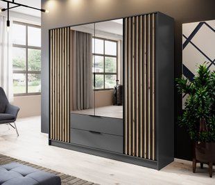 Шафа для одягу Perfect Home Неллі / Nelly 4D 4-дверна з дзеркалом Графіт/дуб артизан