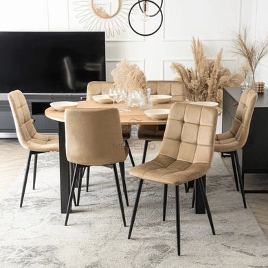 Комплект стіл MEBEL ELITE HARRY 102(142)х102 см,дубовий/чорний, та 6 стільців PERU беж