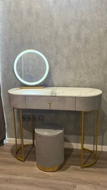 Туалетный столик с пуфом MEBEL ELITE SARAH Серый / Золотой фотография