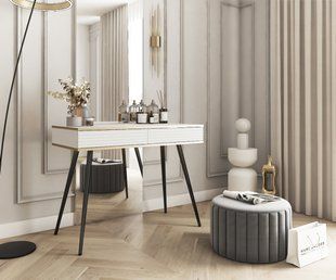 Стіл туалетний Perfect Home Оро / Oro з 2 шухлядами і чорними ніжками T102 MDF Білий