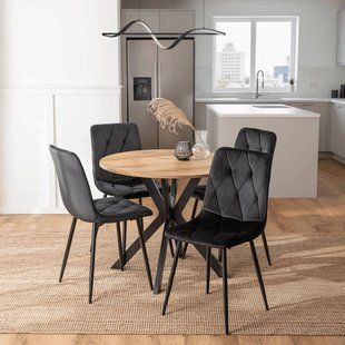 Комплект стіл MEBEL ELITE LAUREN 90х90 см золотистий дуб/чорний, та 4 чорних стільців ROBIN фотографія
