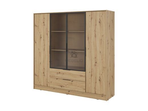 Гардеробна / шафа для одягу Perfect Home Келлі / Kelly 4DRM 4-дверна з центральними прозорими дверцятами та додатковими полицями Дуб артизан
