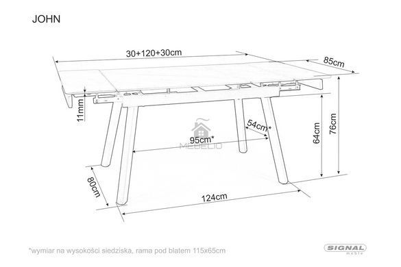 Стіл Розкладний JOHN 120(180)x85 Signal Білий Мармур / Чорний Мат фотографія