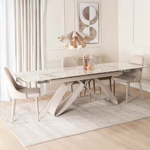 Комплект стола MEBEL ELITE LUIGI 160(240)х90 см белый мрамор/кашемир, и 4 кремовых стульев TORINO фотография