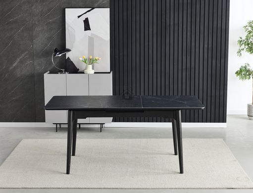 Стіл розкладний BERLIN CERAMIC Intarsio 111(140)x75 чорний мат/чорний каркас