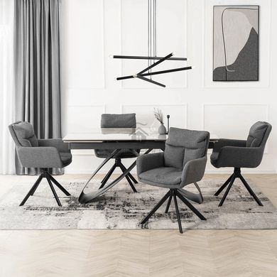 Комплект стіл MEBEL ELITE LUIGI 160(240)х90 см сірий мармур/чорний та 4 стільців PAUL темно-сірого кольору