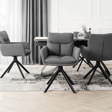 Комплект стіл MEBEL ELITE LUIGI 160(240)х90 см сірий мармур/чорний та 4 стільців PAUL темно-сірого кольору