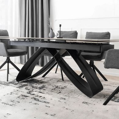 Комплект стіл MEBEL ELITE LUIGI 160(240)х90 см сірий мармур/чорний та 4 стільців PAUL темно-сірого кольору
