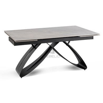 Комплект стіл MEBEL ELITE LUIGI 160(240)х90 см сірий мармур/чорний та 4 стільців PAUL темно-сірого кольору