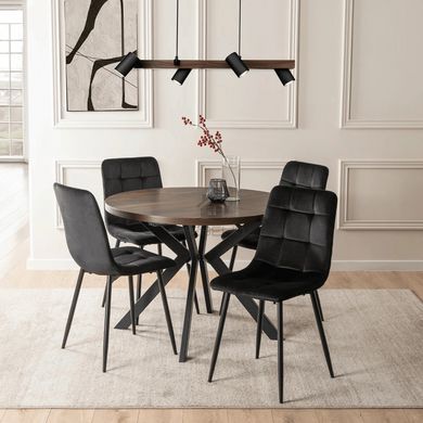 Комплект стіл MEBEL ELITE LUKAS  100(250)х100 см горіх/чорний, та 4 чорних стільці PERU