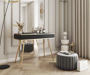 Стіл туалетний Perfect Home Оро / Oro з 2 шухлядами і золотими ніжками T102 MDF Чорний