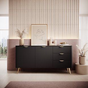 Комод Perfect Home Ланте / Lante 2-дверний з 3 шухлядами і золотими ніжками 2D3S/163 Чорний фотографія