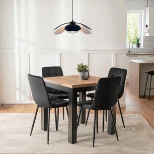 Комплект стіл MEBEL ELITE MAX  80(160)х80 см,дуб Craft/чорний, та 4 чорних стільців PERU фотографія
