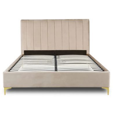 Кровать двуспальная бархатная MEBEL ELITE MARCELO Velvet 160x200 см Бежевый фотография