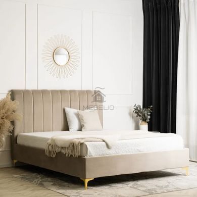 Кровать двуспальная бархатная MEBEL ELITE MARCELO Velvet 160x200 см Бежевый фотография