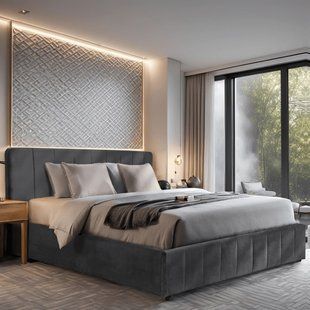 Ліжко двоспальне оксамитове MEBEL ELITE ANDRE Velvet 160x200 см Сірий фотографія