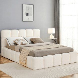 Кровать двуспальная MEBEL ELITE MURACJA 140x200 см Кремовая Букле фотография