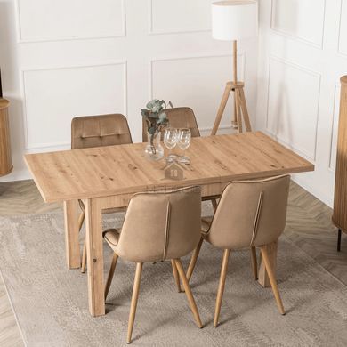Комплект стол MEBEL ELITE SKUBI 120(160)х75 см, дубовый ремесленник, и 4 стульев RODRI бежевого цвета