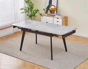 Стол раскладной OSLO CERAMIC Intarsio 120(180)*80 Серый Глянец Черный фотография
