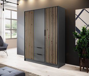 Шафа для одягу Perfect Home Неллі / Nelly 3D 3-дверна Графіт/дуб артизан