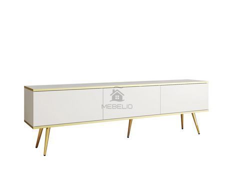 Тумба під телевізор Perfect Home Оро / Oro 3-дверна з золотими ніжками RTV175 Білий