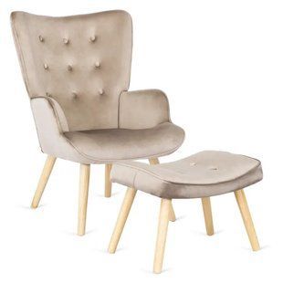 Крісло м'яке оксамитове з підставкою для ніг MEBEL ELITE LOZANO Velvet Бежевий