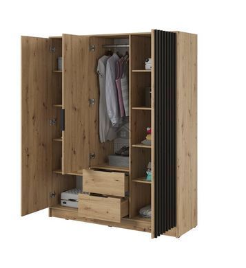 Шафа для одягу Perfect Home Неллі / Nelly 3D 3-дверна з дзеркалом Дуб артизан/чорний