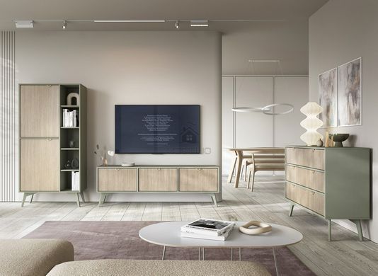 Тумба под ТВ Perfect Home Форест / Forest RTV158 3-дверная Эвкалипт/пихта сканди фотография