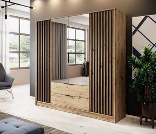 Шафа для одягу Perfect Home Неллі / Nelly 4D 4-дверна з дзеркалом Дуб артизан/чорний