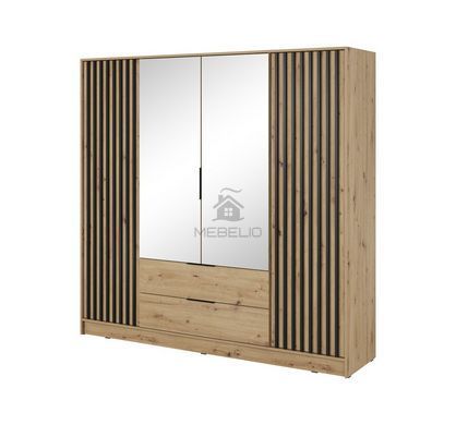 Шафа для одягу Perfect Home Неллі / Nelly 4D 4-дверна з дзеркалом Дуб артизан/чорний фотография