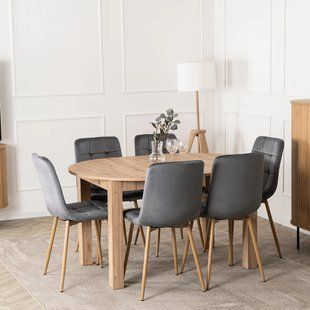 Комплект стіл MEBEL ELITE HARRY 102(142)х102 см,, дубовий ремісник, та 6 стільців FREDY, сірого кольору фотографія