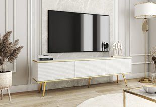 Тумба под телевизор Perfect Home Оро/Oro 3-дверная с золотыми ножками RTV175 MDF Белый фотография