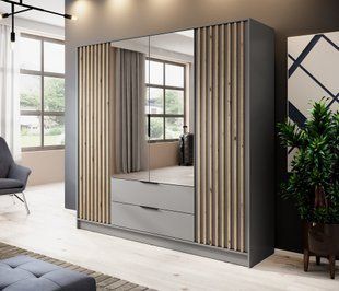 Шафа для одягу Perfect Home Неллі / Nelly 4D 4-дверна з дзеркалом Сірий/дуб артизан