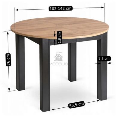 Комплект стіл MEBEL ELITE HARRY 102(142)х102 см дуб Craft/чорний, і 4 Стільці ROBIN 2 Чорні