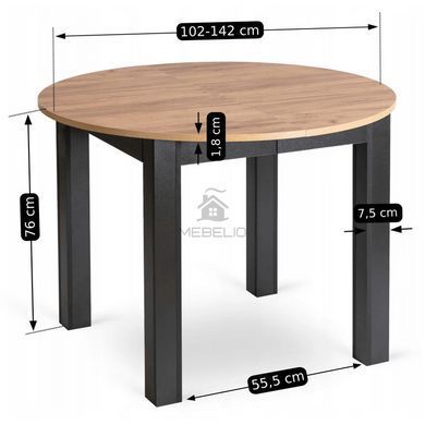Комплект стіл MEBEL ELITE MAX 80(160)х80 см,дуб Craft/чорний, та 6 чорних стільців PERU