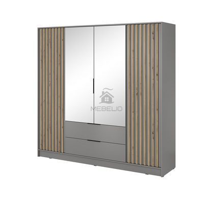 Шафа для одягу Perfect Home Неллі / Nelly 4D 4-дверна з дзеркалом Сірий/дуб артизан