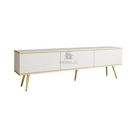 Тумба под телевизор Perfect Home Оро/Oro 3-дверная с золотыми ножками RTV175 MDF Белый фотография