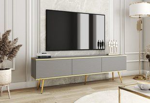 Тумба под телевизор Perfect Home Оро/Oro 3-дверная с золотыми ножками RTV175 MDF Серый фотография