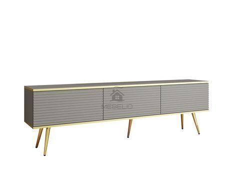 Тумба под телевизор Perfect Home Оро/Oro 3-дверная с золотыми ножками RTV175 MDF Серый фотография