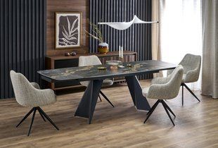 Стол раскладной ARMANI Halmar 165(241)x90 Черный Мрамор/Черный фотография