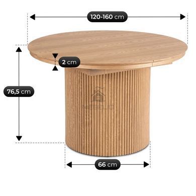 Стіл круглий розкладний MEBEL ELITE AURELIO 120(160)х120 см Дуб