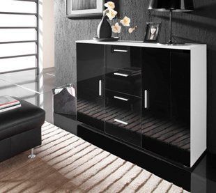 Комод UNI Cama 132 Белый Мат / Черный Глянец фотография